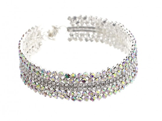 Silver 6 Row Crystal AB Bracelet
