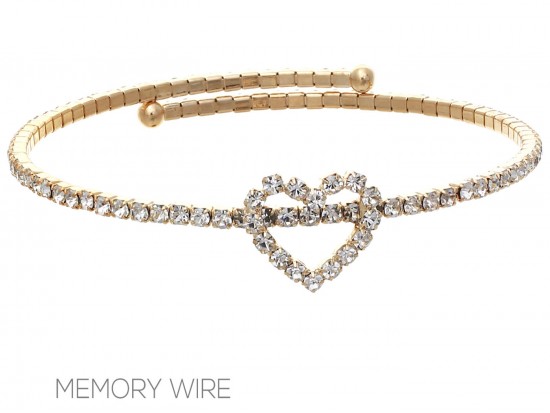 Gold Crystal Heart Wire Bracelet