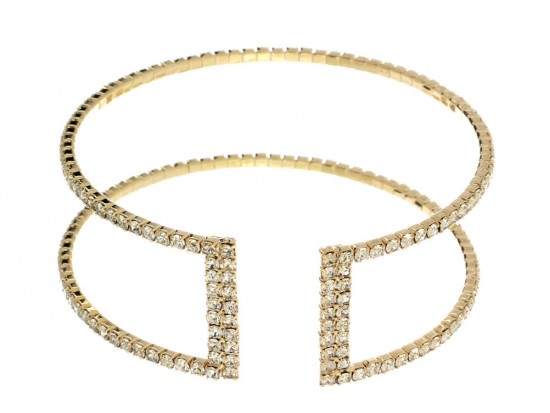 Gold 2 Row Crystal Memory Wire Bracelet