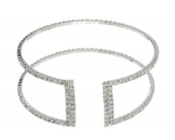 Silver 2 Row Crystal Memory Wire Bracelet