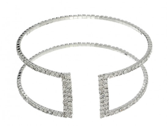 Silver 2 Row Crystal Memory Wire Bracelet