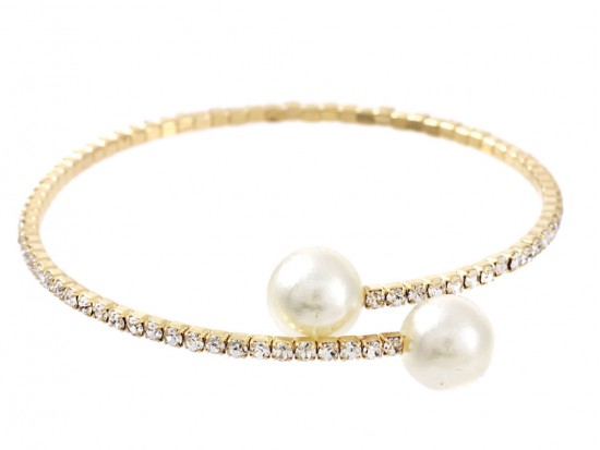 Gold Crystal Rope Pearl Ends Memory Wire Bracelet Gold Crystal Rope Pearl Ends Memory Wire Bracelet