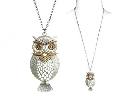 Silver Matte Etched Owl Chain Necklace Silver Matte Etched Owl Chain Necklace