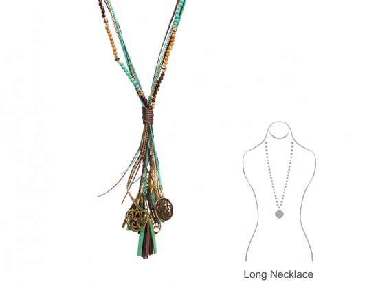 Dark Multi Turquoise Wood Cording Necklace