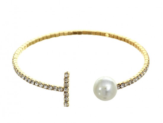 Gold Plate Crystal Rope Pearl Memory Wire Bracelet Gold Plate Crystal Rope Pearl Memory Wire Bracelet