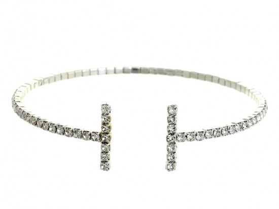 Silver T Bar Memory Wire Crystal Bracelet Silver T Bar Memory Wire Crystal Bracelet