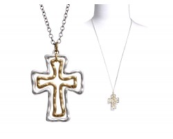 Silver Gold Wire Cross Necklace