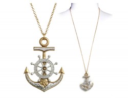 Gold Silver Anchor Wheel Chain Necklace