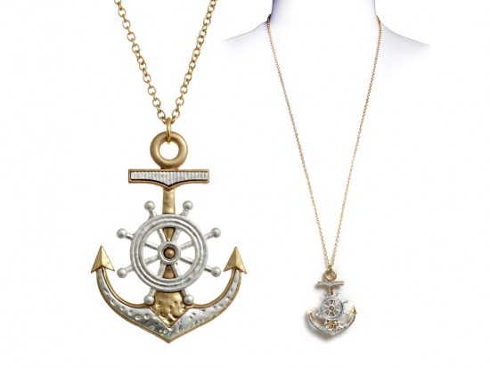 Gold Silver Anchor Wheel Chain Necklace Gold Silver Anchor Wheel Chain Necklace