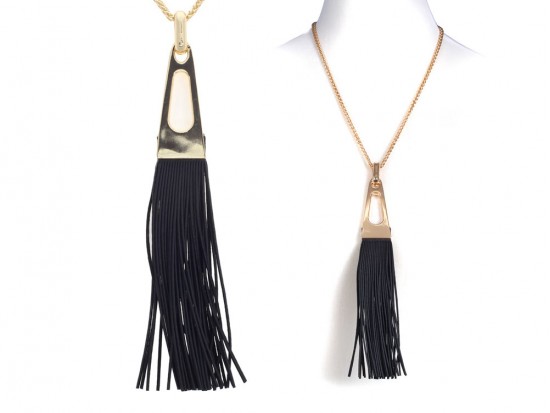 Gold Brown Leather Tassel Chain Necklace