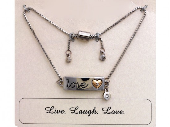 Silver LOVE Heart Crystal Charm Bracelet