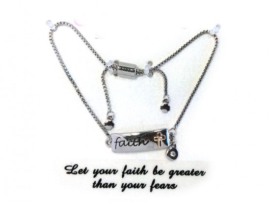 Silver FAITH Gold Cross Crystal Charm Bracelet