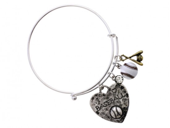 Silver Baseball Theme Wire Bracelet