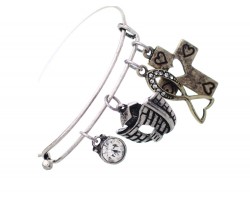 Gold Silver 3 Noah Arch Wire Charm Bracelet