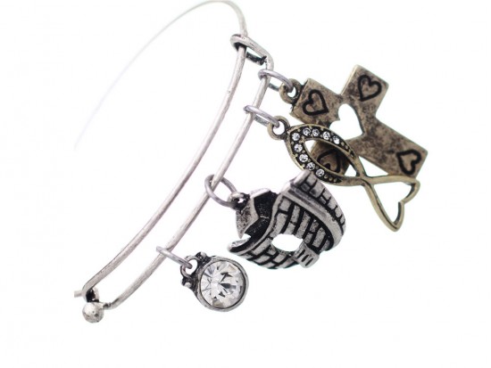 Gold Silver 3 Noah Arch Wire Charm Bracelet