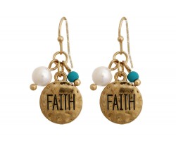 Antique Gold Faith Charm Hook Earrings