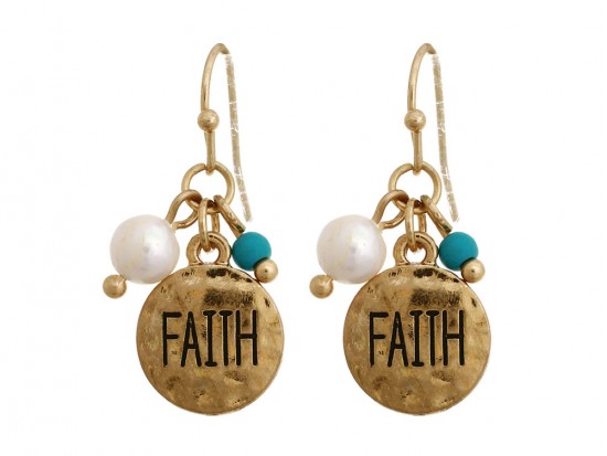 Antique Gold Faith Charm Hook Earrings Antique Gold Faith Charm Hook Earrings