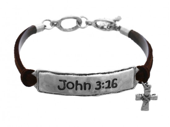 Silver John 3:16 Leather Bracelet Silver John 3:16 Leather Bracelet