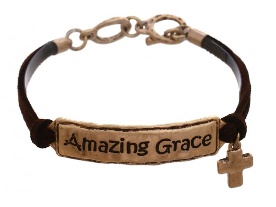 Gold Amazing Grace Leather Bracelet
