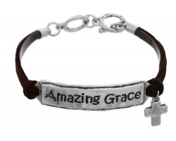 Silver Amazing Grace Leather Bracelet