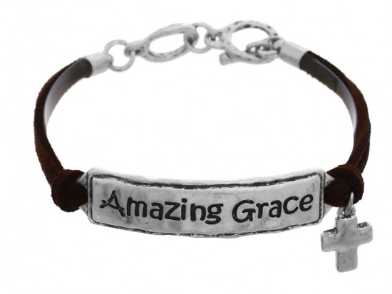 Silver Amazing Grace Leather Bracelet Silver Amazing Grace Leather Bracelet