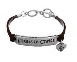 Silver Sisters of Christ Leather Bracelet