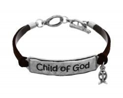 Silver Child of God Leather Bracelet