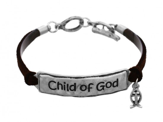 Silver Child of God Leather Bracelet Silver Child of God Leather Bracelet