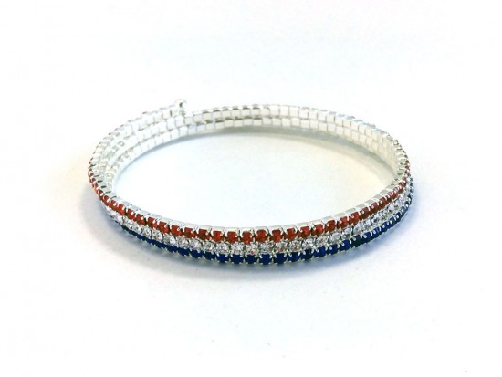 Red White Blue Crystal Memory Wire Wrap Bracelet