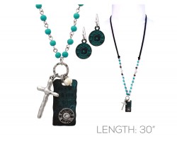 Patina Silver Shoot Like a Girl Cross Necklace Set