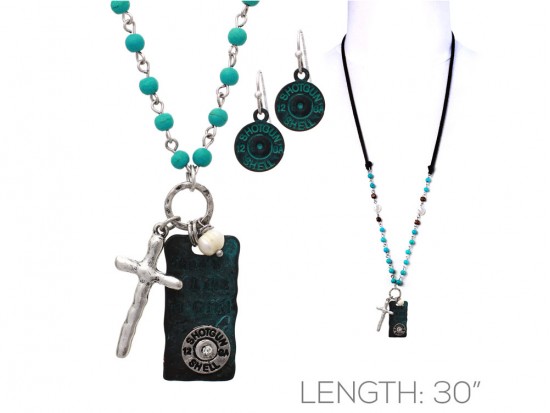 Patina Silver Shoot Like a Girl Cross Necklace Set Patina Silver Shoot Like a Girl Cross Necklace Set
