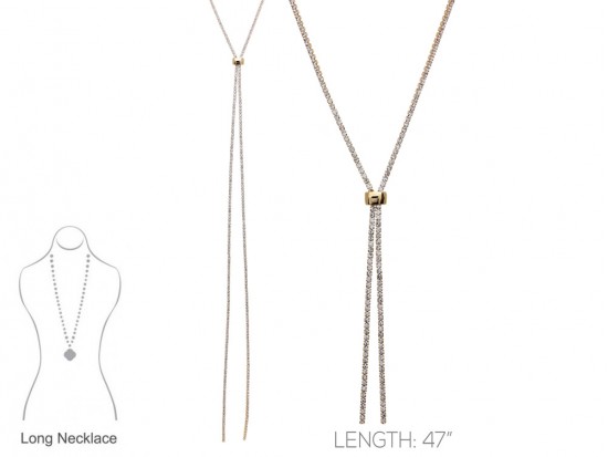 Gold Clear Crystal Rope Chain Lanyard Necklace