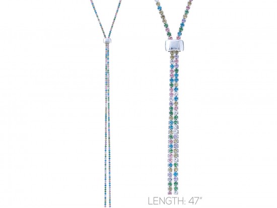 Light Multi Crystal Rope Silver Chain Lanyard Necklace