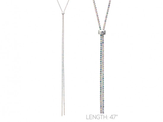Silver AB Crystal Rope Chain Lanyard Necklace