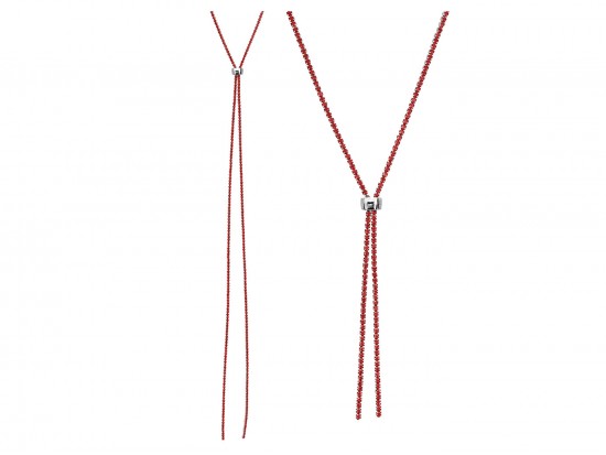 Red Crystal Silver Rope Chain Lanyard Necklace Red Crystal Silver Rope Chain Lanyard Necklace