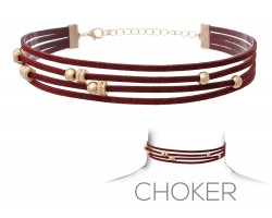 Burgundy Leather Straps Beaded Choker Necklace
