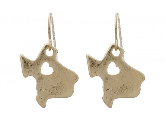 Gold Texas Map Heart Hook Earrings