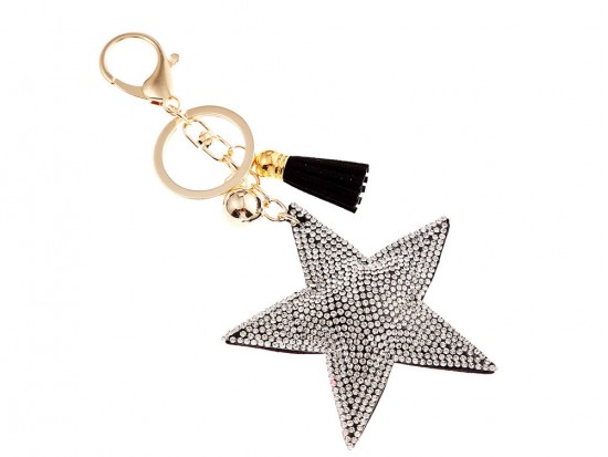 Clear Star Crystal Tassel Puffy Keychain