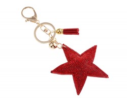 Red Star Crystal Tassel Puffy Keychain