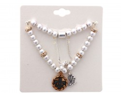 Black Fleur De Lis Bead Stretch Bracelet