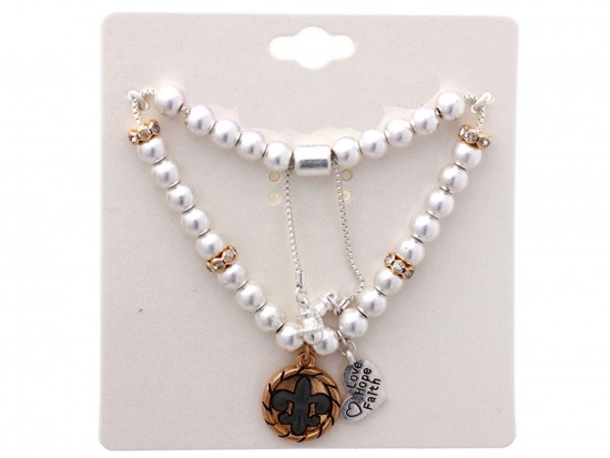 Black Fleur De Lis Bead Stretch Bracelet