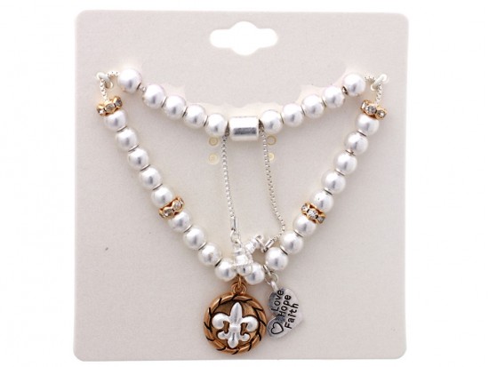 Silver Matte Fleur De Lis Bead Stretch Bracelet Silver Matte Fleur De Lis Bead Stretch Bracelet