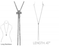 Silver Clear Crystal Rope Cross Necklace