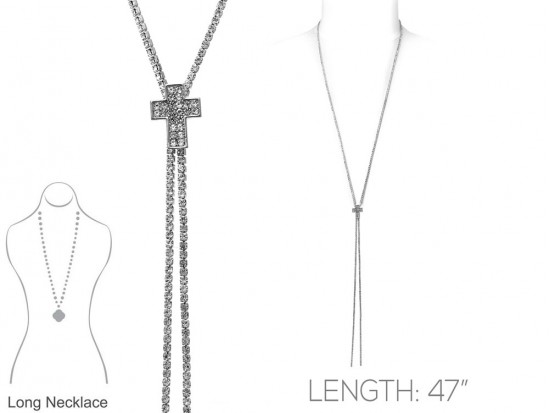 Silver Clear Crystal Rope Cross Necklace