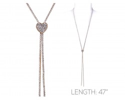 Gold Clear Crystal Rope Heart Necklace