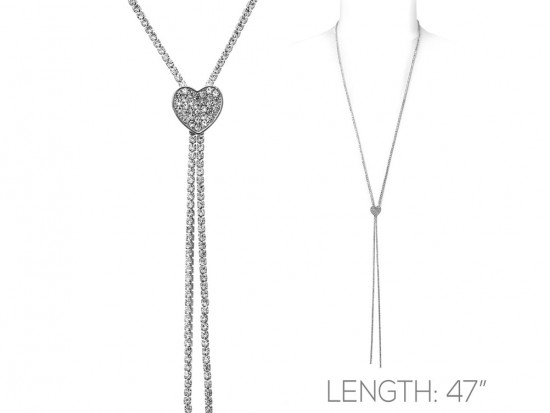 Silver Clear Crystal Rope Heart Necklace