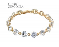 Clear CZ Crystal Cabochon Gold Link Bracelet