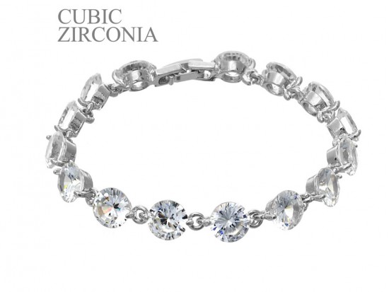 Clear CZ Crystal Cabochon Silver Link Bracelet