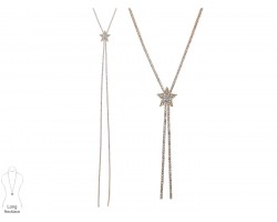 Gold Clear Crystal Rope Star Necklace Lanyard