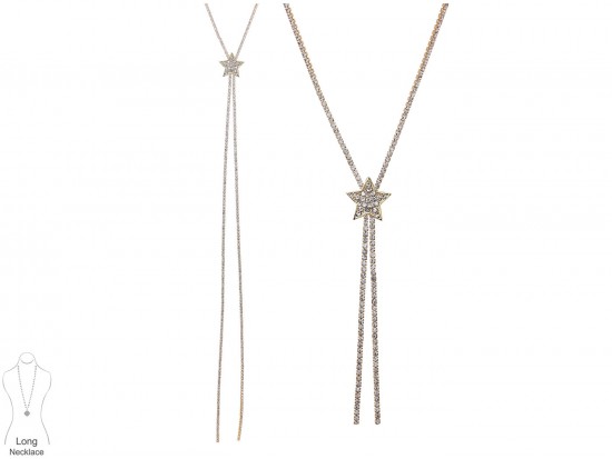 Gold Clear Crystal Rope Star Necklace Lanyard